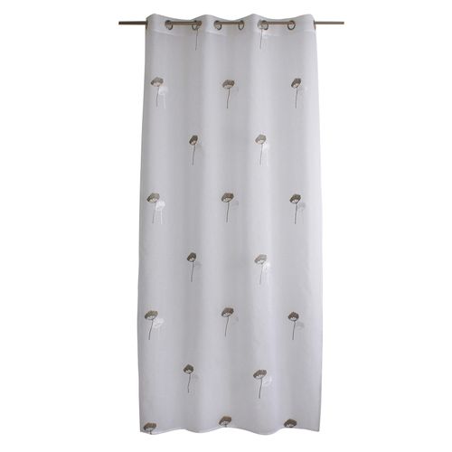 Voilage Tamisant Aux Broderies Florales - 140x240 Cm - Gris Galet