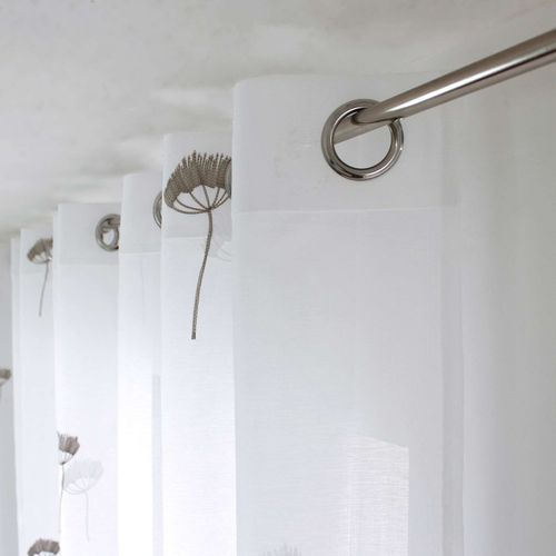 Voilage Tamisant Aux Broderies Florales - 140x240 Cm - Gris Galet