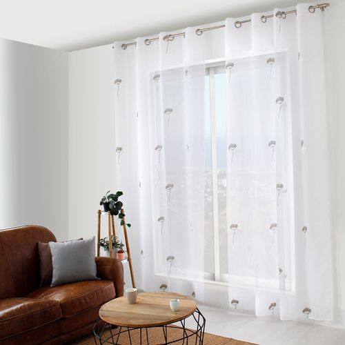 Voilage Tamisant Aux Broderies Florales - 140x240 Cm - Gris Galet