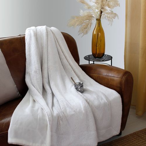 Plaid à Effet Fourrure Et Flanelle - 125 X 150 Cm - Blanc