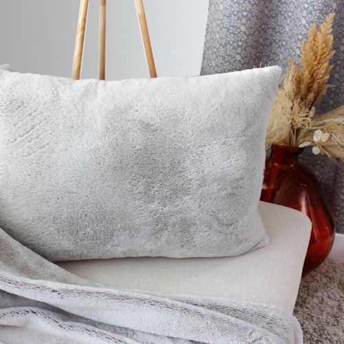 Coussin Cocooning En Imitation Fourrure - 65 X 50 Cm - Gris