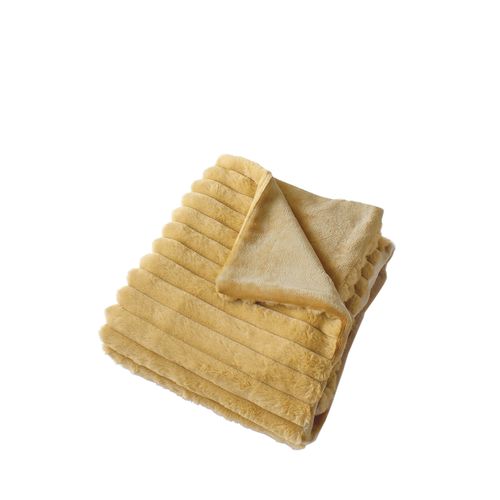 Plaid Côtelé à Effet Fourrure - 125 X 150 Cm - Ocre