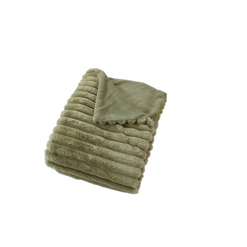 Plaid Côtelé à Effet Fourrure - 125 X 150 Cm - Olive