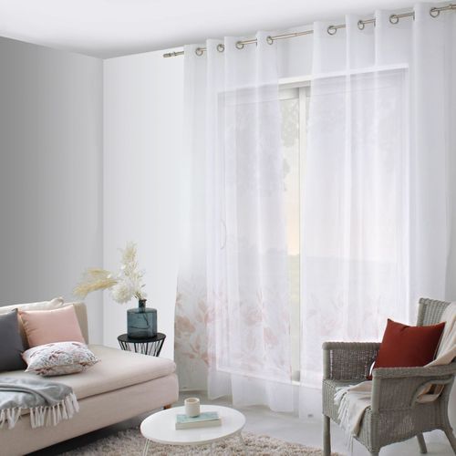 Rideau Voilage à Oeillets "harmony" 140x240cm Beige et Rose