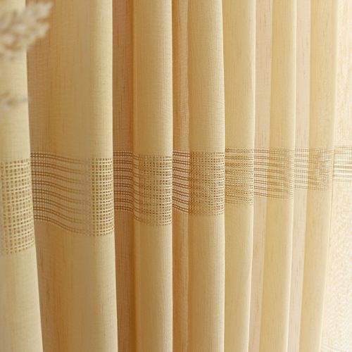 Voilage Bohème à Bandes Ajourées - 140x240 Cm - Jaune Ocre