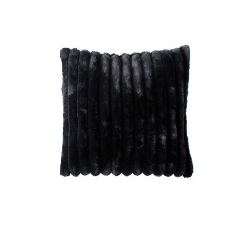 Coussin Côtelé à Effet Fourrure - 40 X 40cm - Noir