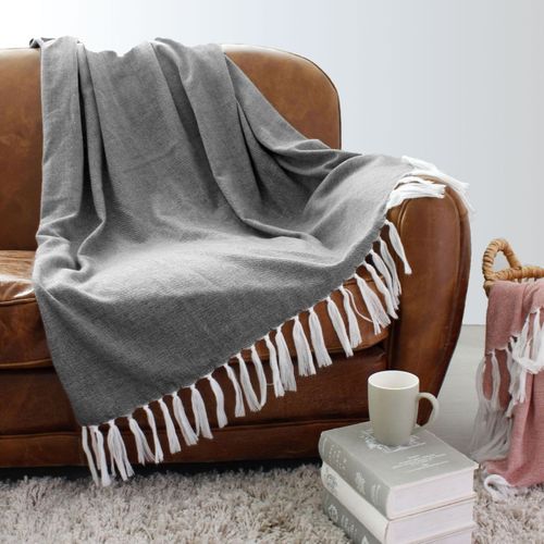 Plaid Uni à Franges "dobby" 130x150cm Gris Foncé