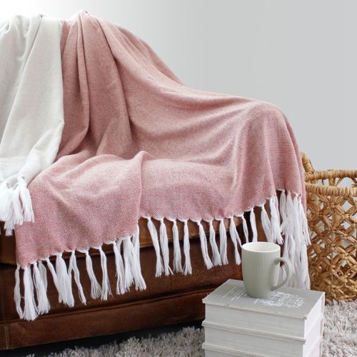 Plaid Jacquard à Longues Franges - 130 X 150 Cm - Terre Cuite