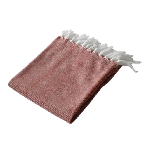 Plaid Jacquard à Longues Franges - 130 X 150 Cm - Terre Cuite