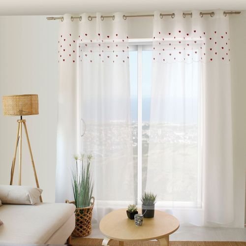 Rideau Voilage à Motif "cœur" 140x240cm Rouge