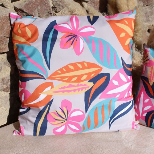 Coussin Extérieur Impression Fleurie - 60x60 Cm - Fuchsia