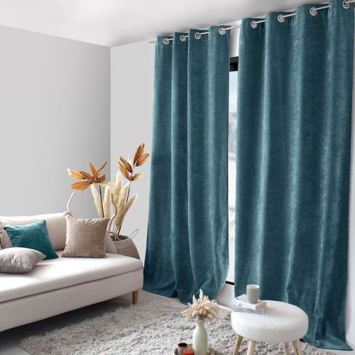 Rideau Thermique En Velours Doublé Polaire - 140x260 Cm - Bleu Canard