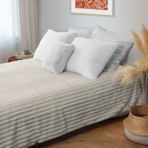 Couverture Imitation Fourrure Et Flanelle - 180x220 Cm - Beige
