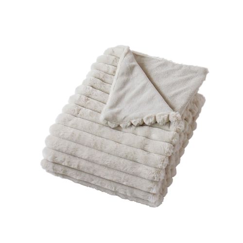 Couverture Imitation Fourrure Et Flanelle - 180x220 Cm - Beige