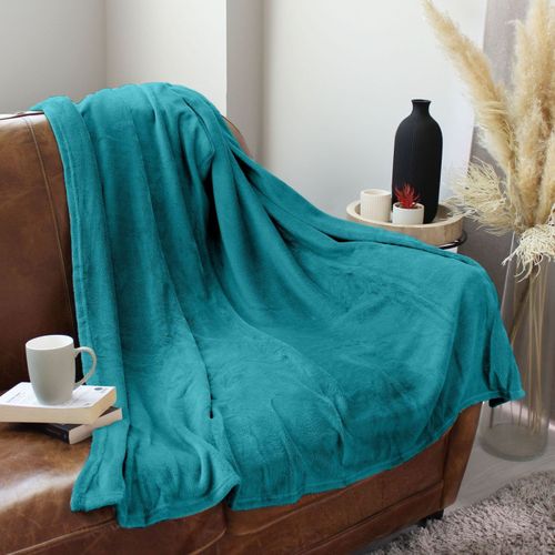 Plaid Uni En Polaire Molletonnée - 125x150 Cm - Bleu Canard