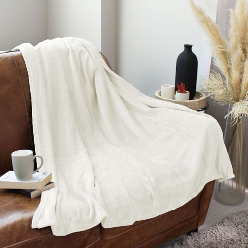 Plaid Uni En Polaire Molletonnée - 125x150 Cm - Ecru
