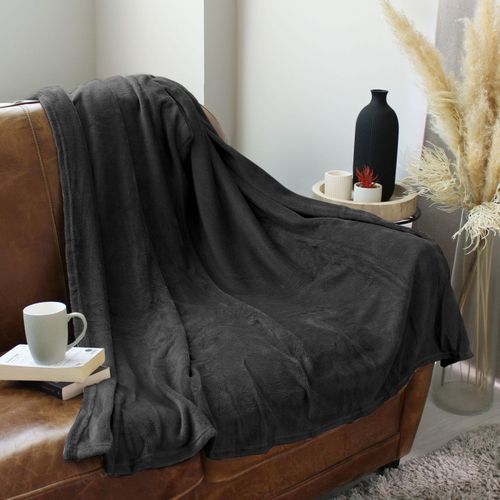 Plaid Uni En Polaire Molletonnée - 125x150 Cm - Gris Foncé
