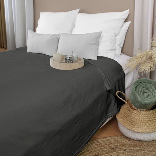 Plaid Polaire XL Uni "coral Fleece" 180x220cm Gris Foncé