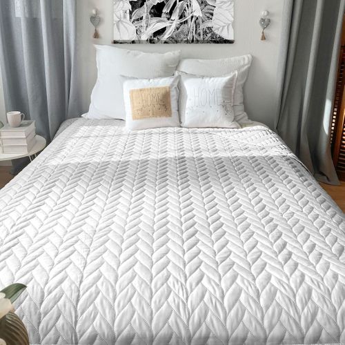 Couvre Lit En Microfibre Dessin Par Ultrason - 240x220 Cm - Blanc