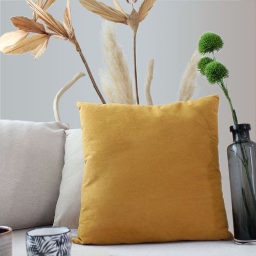 Coussin Dehoussable En Velours - 40x40 Cm - Jaune Moutarde