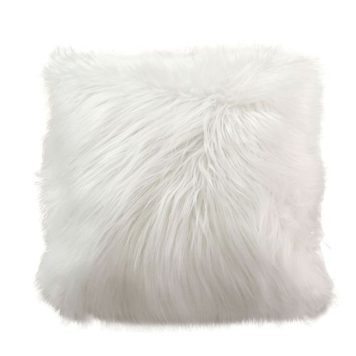 Coussin Déhoussable Imitation Fourrure Long Poil - 45x50 Cm - Blanc