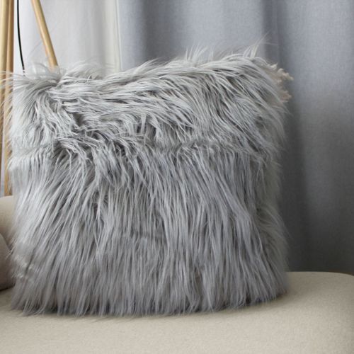 Coussin Déhoussable Uni Imitation Fourrure - 45x45 Cm - Gris Clair