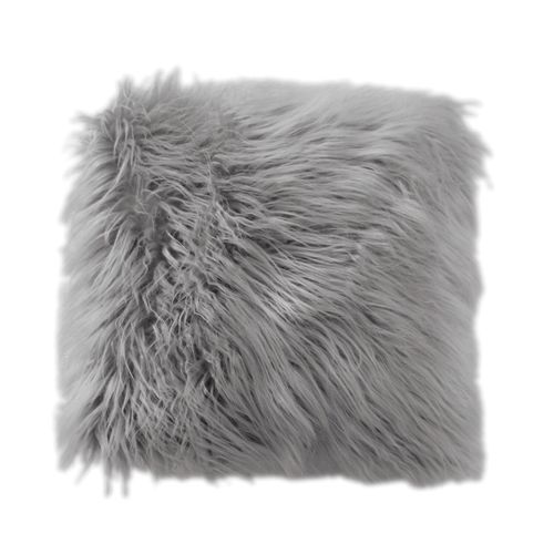 Coussin Déhoussable Uni Imitation Fourrure - 45x45 Cm - Gris Clair