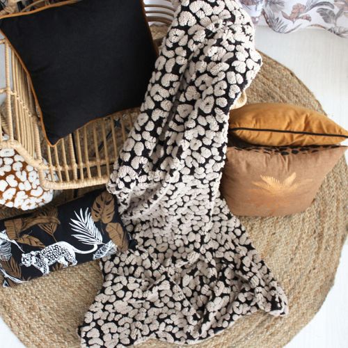 Plaid Jacquard à Motif Léopard - 130x170 Cm - Noir