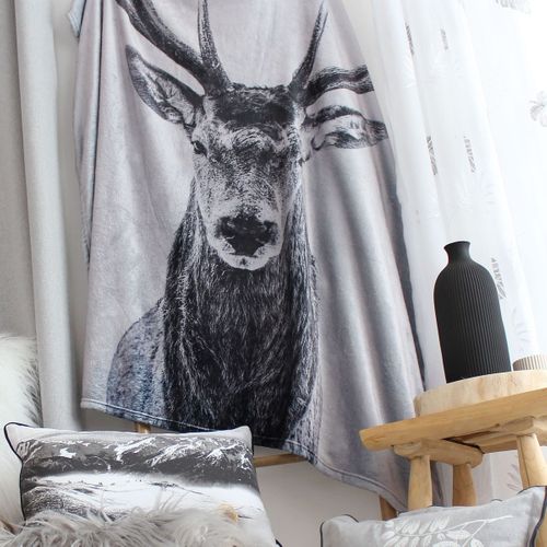 Plaid En Flanelle Imprime "epicéa" 130x170cm Gris Foncé