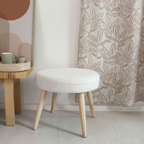 Tabouret Rond En Bouclettes - 45x45x40 Cm - Ecru