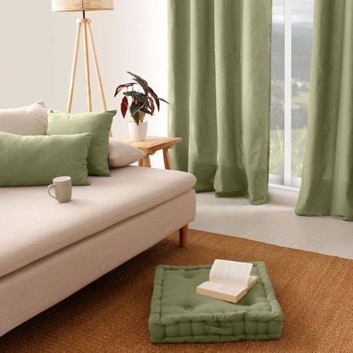 Coussin De Sol Uni En Pur Coton - 50x50x10 Cm - Vert Olive