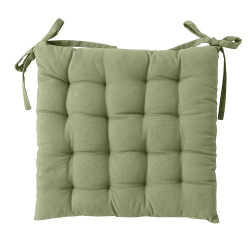 Galette De Chaise Piquée 16 Points En Coton Et Nouettes - 38x38 Cm - Vert Olive