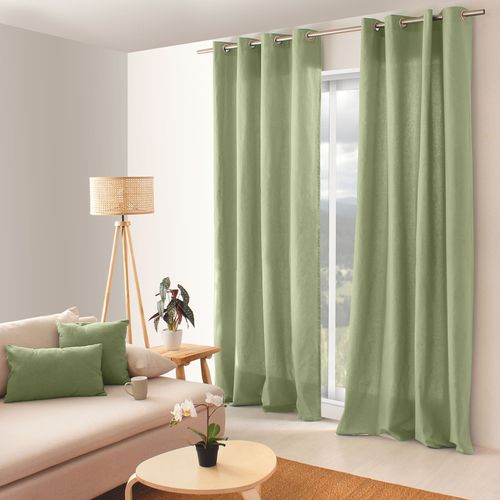 Rideau Coloré En Pur Coton 8 Oeillets - 135x240 Cm - Vert Olive