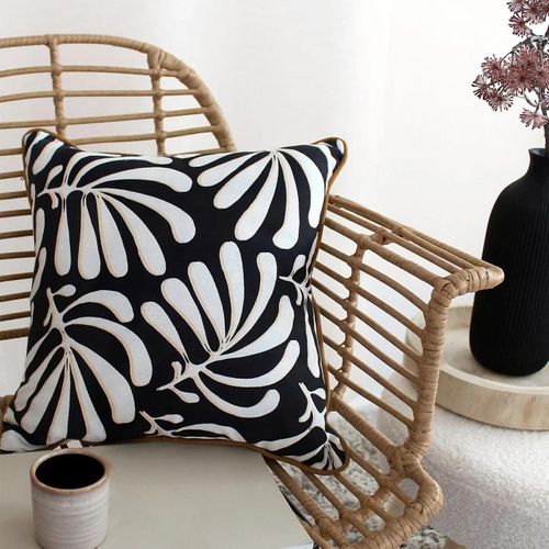 Coussin Carré Déhoussable Design Abstrait - 40x40 Cm - Noir