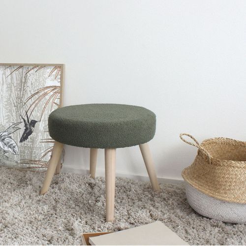 Tabouret Rond En Bouclettes - 45x45x40 Cm - Vert