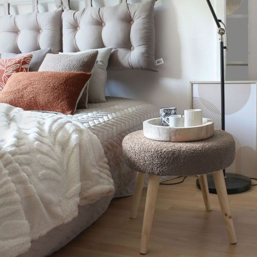 Tabouret Rond En Bouclettes - 45x45x40 Cm - Taupe