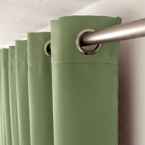 Rideau Occultant Fil Noir Avec 8 Oeillets - 140x180 Cm - Vert Olive