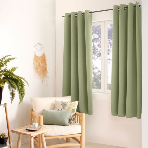 Rideau Occultant Fil Noir Avec 8 Oeillets - 140x180 Cm - Vert Olive