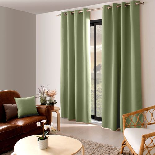 Rideau Occultant Fil Noir Avec 8 Oeillets - 140x240 Cm - Vert Olive