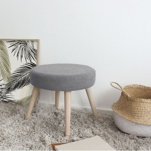 Tabouret Rond En Bouclettes - 45x45x40 Cm - Gris