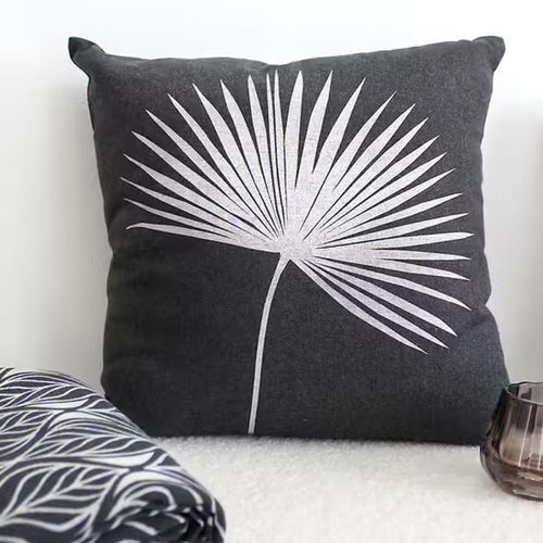 Coussin Carré Feuille De Palmier - 40x40 Cm - Gris Foncé