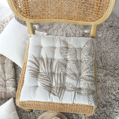 Galette De Chaise Piquée Motif Nature - 38x38 Cm - Ecru