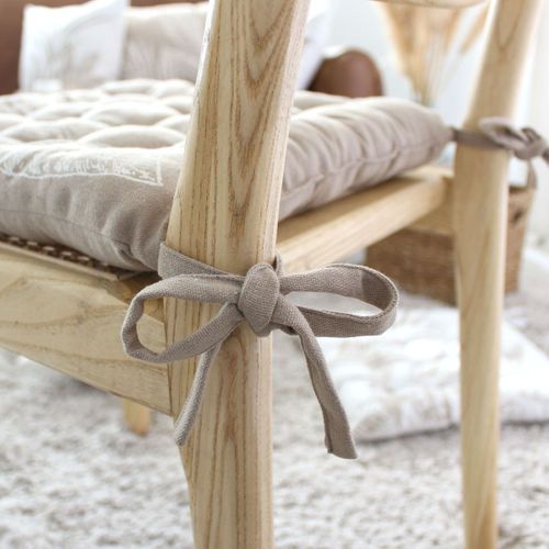 Galette De Chaise Piquée Motif Nature - 38x38 Cm - Naturel