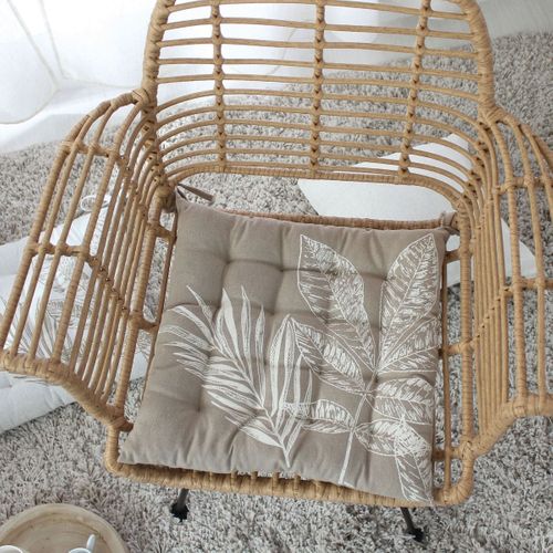 Galette De Chaise Piquée Motif Nature - 38x38 Cm - Naturel
