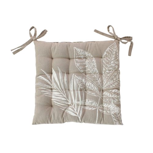 Galette De Chaise Piquée Motif Nature - 38x38 Cm - Naturel