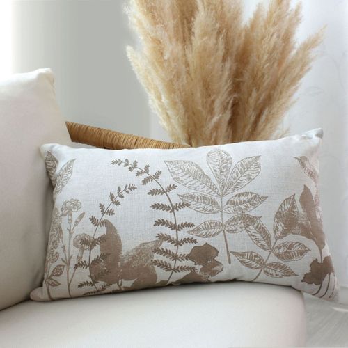 Coussin Rectangulaire Motif Nature - 30x50 Cm - Ecru