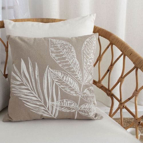 Coussin Carré Motif Nature Épuré - 40x40 Cm - Naturel