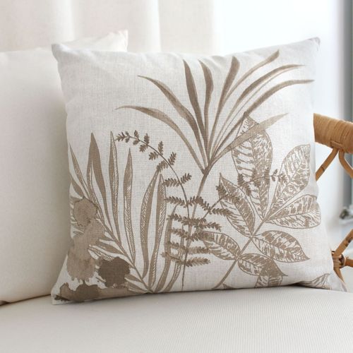 Coussin Carré Motif Nature - 40x40 Cm - Ecru