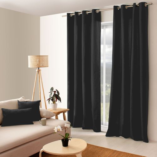 Rideau Coloré En Pur Coton 8 Oeillets - 135x240 Cm - Gris Anthracite
