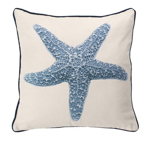 Coussin Déco Imprimé "azur" 40x40cm Écru et Bleu